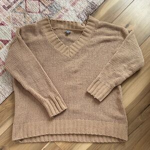 AERIE TAN V NECK SWEATER: SIZE SMAL
